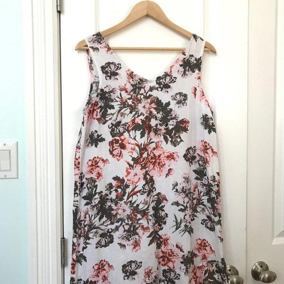 Lord + Taylor White Pink 100% Linen Floral Sleeveless Midi Maxi Dress - Picture 5 of 9